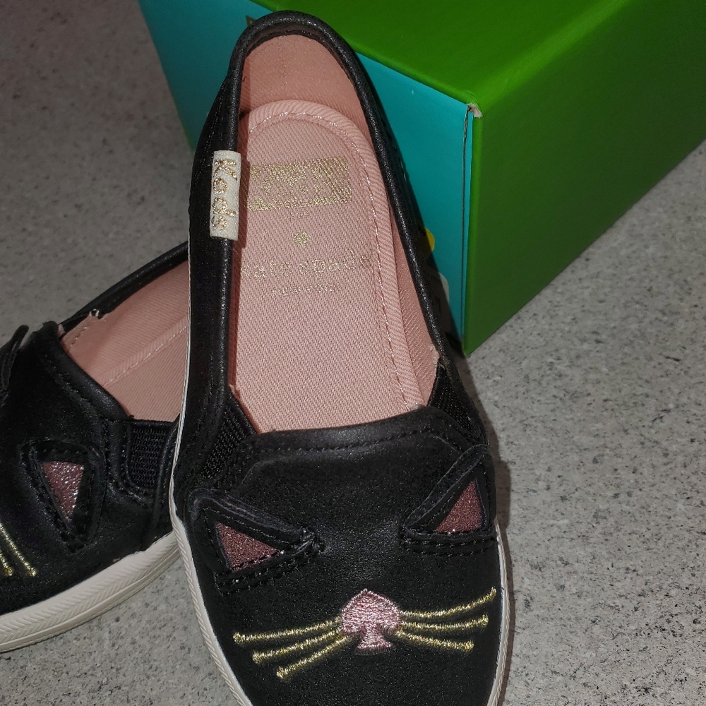 New Kate Spade X Keds Kids Double Decker Hayden Black Cat Slip On Sneaker Size 6 - Picture 7 of 8